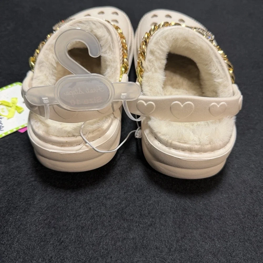 First Steps by Stepping Stones Girls Beige Heart Rhinestone shoes ‎ Size 10